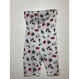 Fashion Nova White Strapless Romper W/ Fun Lipstick & Eye Print Sexy Bodycon Hot